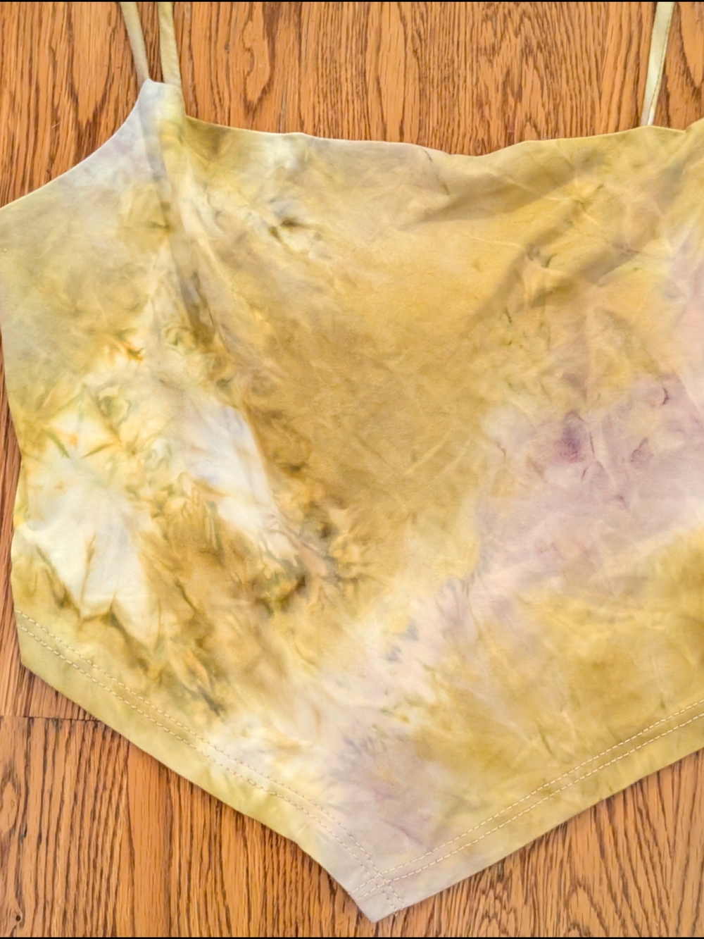 Blue Blush Mustard Yellow and Pale Purple Tie-Dye Tie Back Crop Tank Top - Picture 3 of 8
